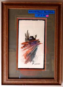 lot 36 image: ANOTHER WOW - JOHN A WHITE (ARTIST) ORIG. SIGNED, NATIVE AMERICAN INDIAN ARTIST - ORIGINAL WATERCOLOR  - est $300-$450