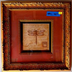 lot 38 image: AMAZING ANTHROPOLOGY DRAGONFLY PRINT WITH ORNATE MATTE AND FRAME - MEASURES 15 12 X 15 12