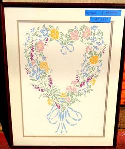 lot 99 image: LIMITED EDITION (3662500) HEART WREATH BY E BRUAND - BEAUTIFUL SILKSCREEN WITH TEXTURE LAYERS - MEASURES 30 X 24 MATTED AND FRAMED