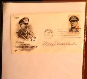lot 47 image: General William Westmoreland Signed First Day Issue Cover  - Dated January 26, 1971 EST $80-$120