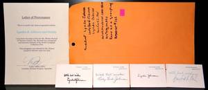 lot 57 image: AMAZING COLLECTION OF WHITE HOUSE CARDS FEATURING LYNDON B JOHNSON, LADY BIRD JOHNSON, LYNDA BIRD JOHNSON, AND STAFF MEMBER SANFORD L FOX. COMES WITH LETTER OF PREVENANCE