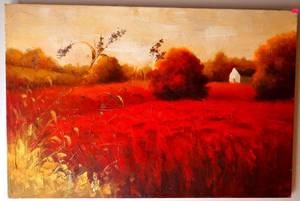 lot 59 image: ORIGINAL OIL ON CANVAS - AUTUMN WHEAT FIELD - MEASURES 24 X 36