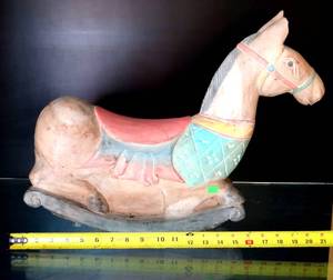 lot 72 image: HAND CARVED WOODEN ROCKING HORSE - BRIGHT AND COLORFUL - MADE IN MEXICO