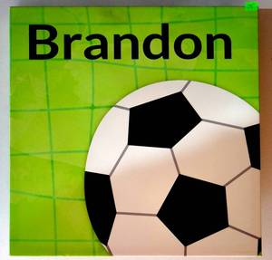 lot 75 image: 15 X 15 CANVAS WALL HANGING SOCCER THEMED PRINT WITH BRANDON