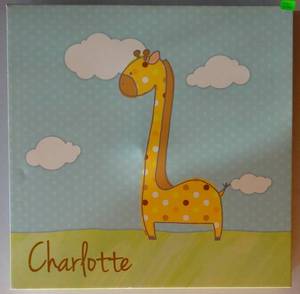 lot 76 image: CUTE 15 X 15 CHARLOTTE GIRAFFE WALL HANGING CANVAS
