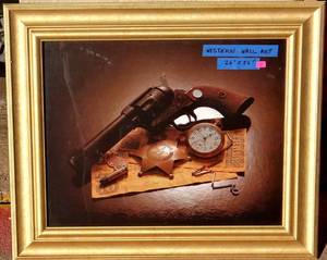lot 3 image: Cool Western Themed Print in Custom Frame under Glass - Measures 26 x 22