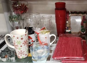 lot 35 image: Christmas Glassware, Frames, Tablecloths, Mini Cookie Cutters