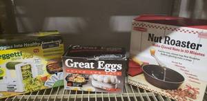 lot 18 image: Back to Basics Nut Roaster, Salton Egg Cooker, Veggetti Pro Veggie Slicer
