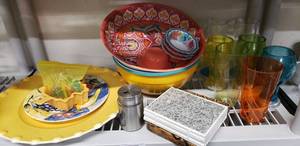 lot 36 image: Summer Serving Bowls, Pier1 Platter, Kurtz Designs Plaque