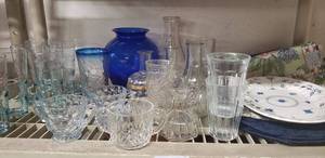 lot 12 image: Blue Glassware with Cream and Sugar Dishes