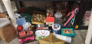 lot 28 image: Christmas Gift Boxes, Tablecloths, Candy Jars and More