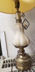 lot 90 image: Brass Base Lamp with Painted Glass
