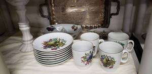 lot 243 image: Matching Naaman Israel Dish Set (Fruit Pattern), Serving Tray and Candle Pedestal