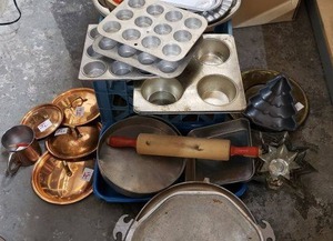 lot 226 image: Baking Pans, Rolling Pin, Copper Lids and more