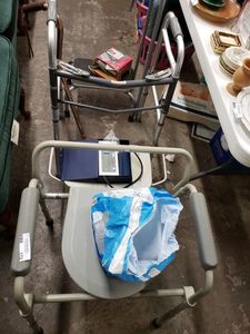 lot 172 image: Two Digital Blood Pressure Cuffs, Portable Potty Chair, Foldable Walker, Step Stools