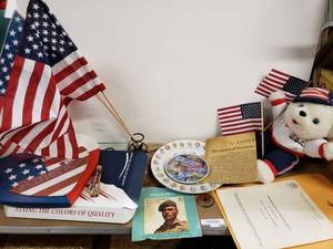lot 190 image: Flags, Presidents Plate, Copy of J. Edgar Hoover Briefing from Decmber, 1959 and Flag Watch with Leather Band