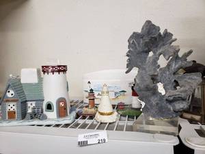 lot 219 image: Lighthouse Figurines, Ceramic Letter Holder, Coral Sculpture