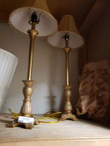 lot 238 image: Pair of Tall Table Lamps with Bead Fringe Shades