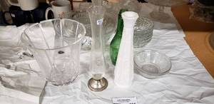 lot 205 image: Kristal Valaskabela Vase, Sterling Silver Base Vase, Milk Glass Vase and more