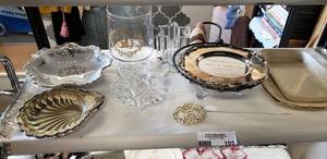 lot 105 image: Anniversary Dishes for 40th and 50th, Gold Trim and Silver Plated Items