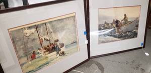 lot 99 image: Pair of Watercolor Sea Prints, One by John Whorf