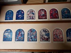 lot 100 image: Framed Stained Glass Window Prints, see pictures