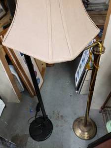 lot 115 image: Two Floor Lamps One Brass with Extender Arm and One Metal with Foot Control