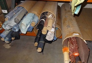 lot 16 image: Large selection of fabric rolls.  Generous quantity.  Patterns vary.