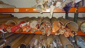 lot 18 image: Large selection of fabric rolls.  Generous quantity.  Patterns vary.