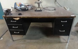 lot 27 image: Metal desk.  Contents not included.