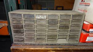 lot 38 image: 36-Drawer parts bin w misc hardware