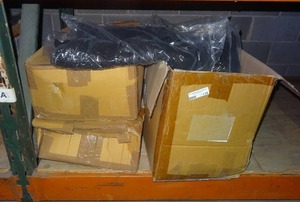 lot 119 image: Solid black 100% regenerated cotton t-shirts. 3 boxes. Sized medium & large.