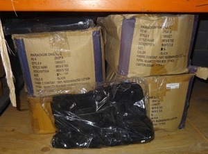 lot 122 image: Solid black 100% cotton t-shirts.  4 boxes.  Size large.