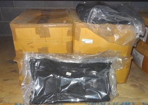 lot 123 image: Solid black 100% cotton t-shirts.  4 boxes.  Size large.