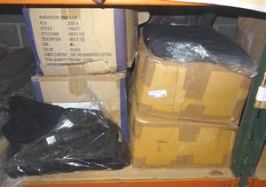 lot 129 image: Solid black 100% cotton t-shirts.  4 boxes.  Size large.