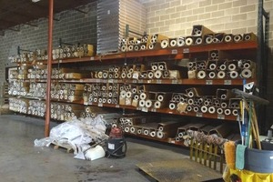 lot 227 image: Industrial shelving racks.  3 sections.  Includes 4 upright frames and 12 shelves.  Each section measures 12 x 12 x 42