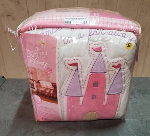 lot 51 image: Disney Princess 4-piece crib bedding set.  Never opened.