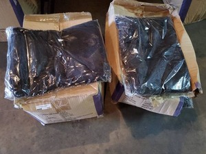 lot 157 image: 2 boxes of solid black 100% cotton t-shirts. Size medium.
