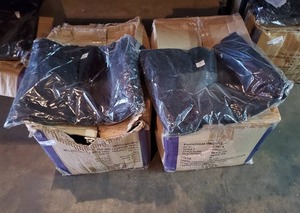 lot 158 image: 2 boxes of solid black 100% cotton t-shirts. Size medium.