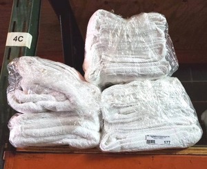 lot 177 image: New 3 packs of white plush bath towels. 12 towels total