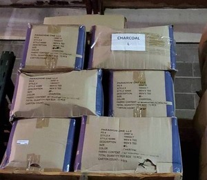 lot 182 image: Pallet of Charcoal 8515 cotton t-shirts.  Size Large. 16 cases. Bis is times the quantity