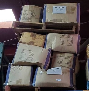 lot 191 image: Pallet of Charcoal 8515 cotton t-shirts.  Various sizes. 19 cases. Bid is times the quantity