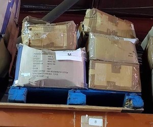 lot 192 image: Pallet of Navy Blue 100% cotton t-shirts.  Various sizes. 10 cases. Bid is times the quantity