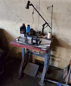lot 263 image: Schmetz industrial sewing machine w table lamp & contents