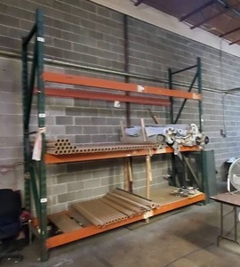 lot 265 image: Industrial shelving rack.  1 section.  Includes 2 upright frames and 3 shelves.