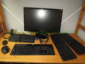 lot 640 image: Assorted computer hardware, monitor, keyboards, mouse as shown