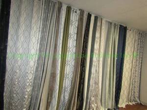 lot 635 image: Full length fabric curtain samples, each 105 tall