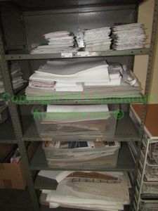 lot 470 image: Assorted fabric samples and remnants contents of shelving unit. Shelving unit not included