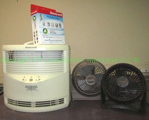 lot 464 image: Honeywell HEPA air cleaner 18155, and Lasko & Honeywell circulation fans