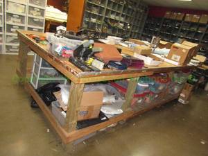lot 491 image: Large utility table, custom built, 37 x 133 x 73, THIS TABLE WILL NEED TO BE DISASSEMBLED TO REMOVE